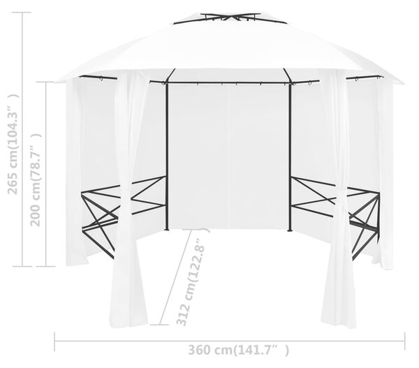 VidaXL Κιόσκι Κήπου με Κουρτίνες Λευκό 360 x 312 x 265 εκ. 180 γρ/μ²