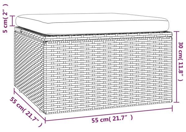 VidaXL Υποπόδιο Κήπου Γκρι 55x55x30 εκ. Συνθετικό Ρατάν με Μαξιλάρι