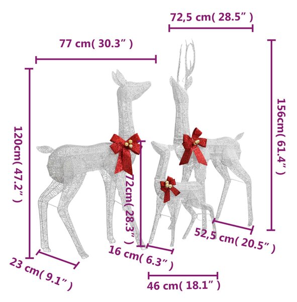 VidaXL Οικογένεια Ταράνδων Χριστουγ. Διακοσμητικό Λευκό/Ασημί 201 LED