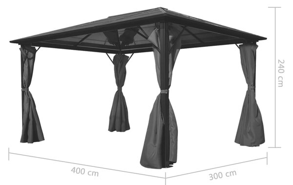 VidaXL Κιόσκι με Κουρτίνα Ανθρακί 400 x 300 εκ. από Αλουμίνιο