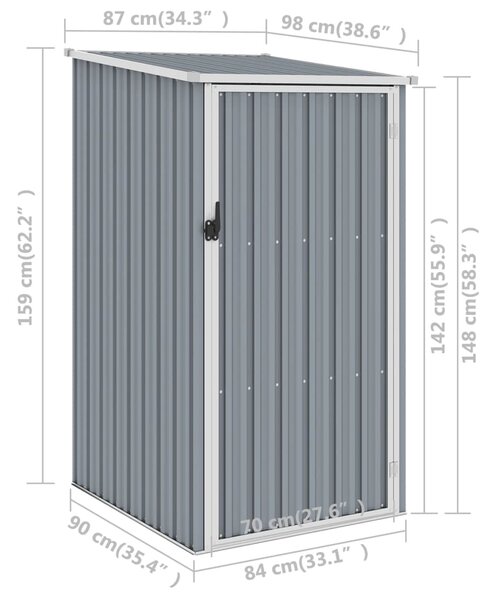 VidaXL Αποθήκη Κήπου Γκρι 87 x 98 x 159 εκ. από Γαλβανισμένο Ατσάλι