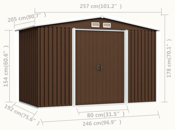 VidaXL Αποθήκη Κήπου Καφέ 257 x 205 x 178 εκ. Ατσάλινη
