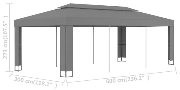 VidaXL Κιόσκι με Διπλή Οροφή Ανθρακί 3 x 6 μ