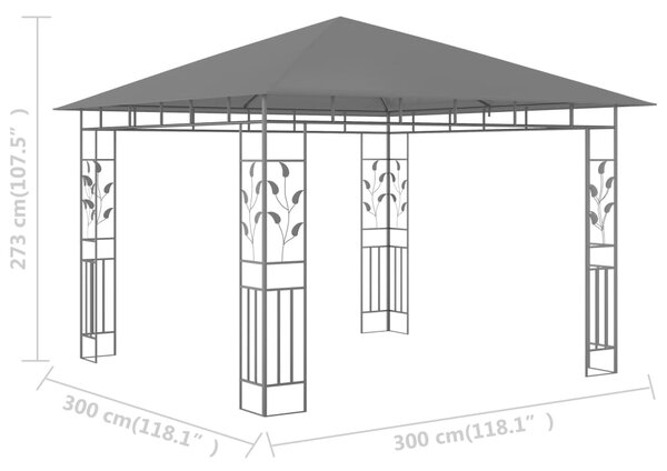 VidaXL Κιόσκι με Αντικουνουπικό Δίχτυ Ανθρακί 3x3x2,73 μ. 180 γρ./μ²