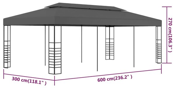 VidaXL Κιόσκι / Τέντα Εκδηλώσεων Ανθρακί 3 x 6 μ