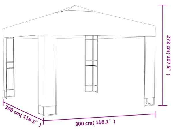 VidaXL Κιόσκι με Διπλή Οροφή Λευκό 3 x 3 μ