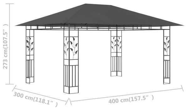 VidaXL Κιόσκι με Αντικουνουπικό Δίχτυ Ανθρακί 4x3x2,73 μ. 180 γρ./μ²