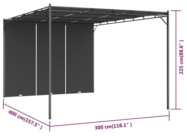 VidaXL Κιόσκι Κήπου Ανθρακί 4 x 3 x 2,25 μ. με Πλαϊνή Κουρτίνα