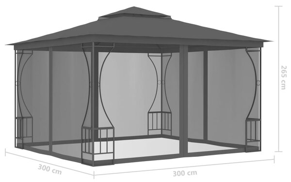 VidaXL Κιόσκι με Δίχτυα Ανθρακί 300 x 300 x 265 εκ