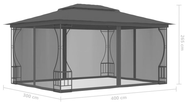 VidaXL Κιόσκι με Δίχτυα Ανθρακί 300 x 400 x 265 εκ