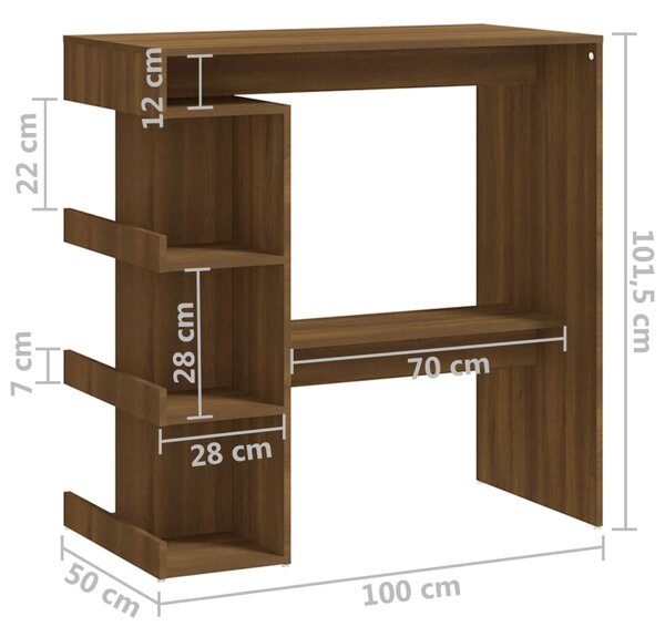 VidaXL Τραπέζι Μπαρ με Ράφια Καφέ Δρυς 100x50x101,5εκ από Επεξ. Ξύλο