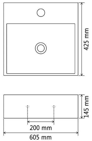 VidaXL Νιπτήρας με Οπή Βρύσης Μαύρος 60,5 x 42,5 x 14,5 εκ. Κεραμικός