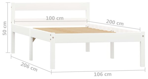 VidaXL Πλαίσιο Κρεβατιού Λευκό 100 x 200 εκ. από Μασίφ Ξύλο Πεύκου