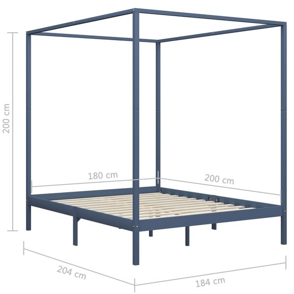 VidaXL Πλαίσιο Κρεβατιού με Ουρανό Γκρι 180x200 εκ. Μασίφ Ξύλο Πεύκου