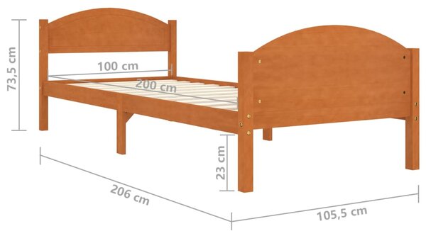 VidaXL Πλαίσιο Κρεβατιού Καφέ Μελί 100 x 200 εκ. Μασίφ Ξύλο Πεύκου