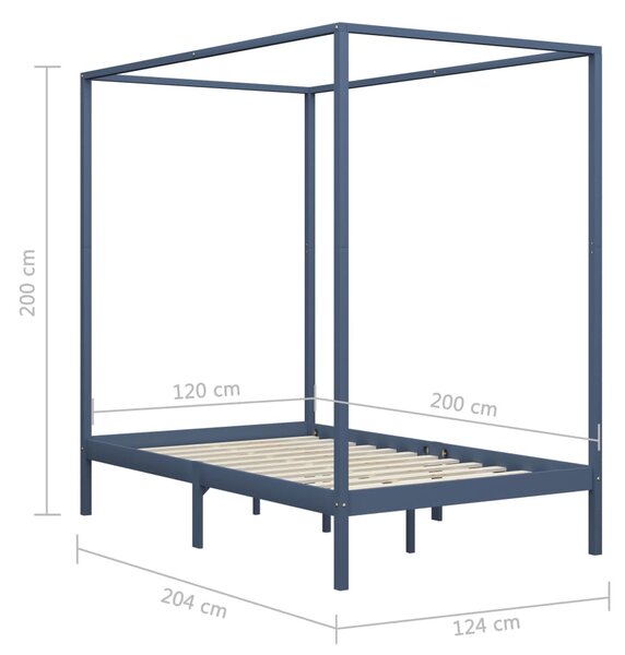 VidaXL Πλαίσιο Κρεβατιού με Ουρανό Γκρι 120x200 εκ. Μασίφ Ξύλο Πεύκου