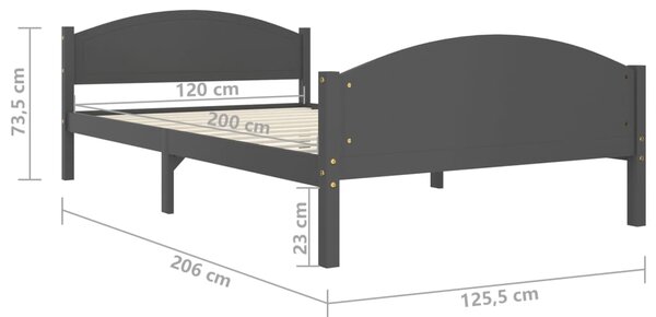 VidaXL Πλαίσιο Κρεβατιού Σκούρο Γκρι 120x200 εκ. από Μασίφ Ξύλο Πεύκου