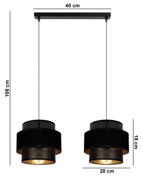 Κρεμαστό φωτιστικό οροφής ράγα NESS 2xE27/60W/230V μαύρο