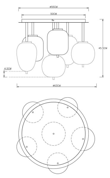 Globo 15345-6DMM - Πλαφονιέρα οροφής BLACKY 6xE14/40W/230V ορείχαλκος