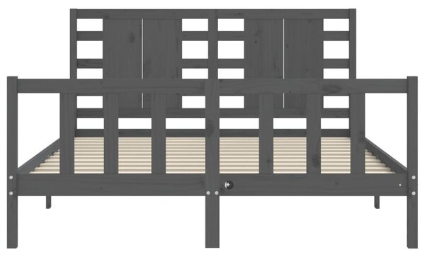 VidaXL Πλαίσιο Κρεβατιού με Κεφαλάρι Γκρι Μασίφ Ξύλο King Size