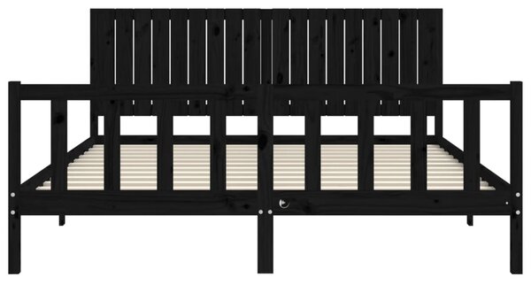 VidaXL Πλαίσιο Κρεβατιού με Κεφαλάρι Μαύρο Μασίφ Ξύλο Super King Size
