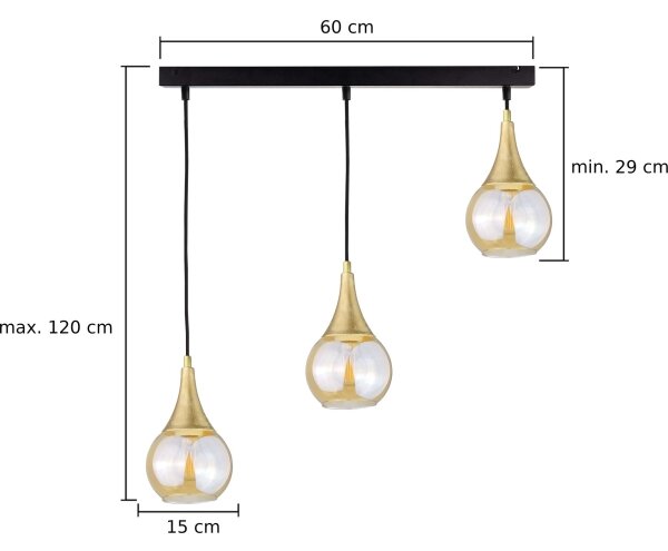 Κρεμαστό φωτιστικό οροφής LACRIMA HONEY 3xE27/60W/230V