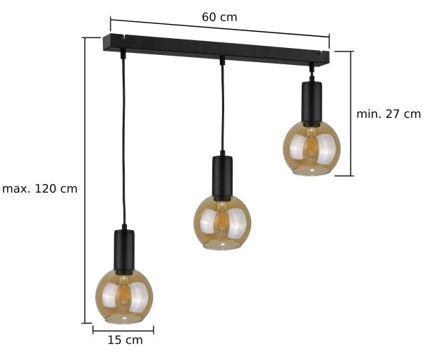 Κρεμαστό φωτιστικό οροφής JANTAR BLACK 3xE27/60W/230V