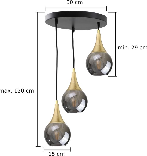 Κρεμαστό φωτιστικό οροφής LACRIMA SMOKY 3xE27/60W/230V διάμετρος 30 cm