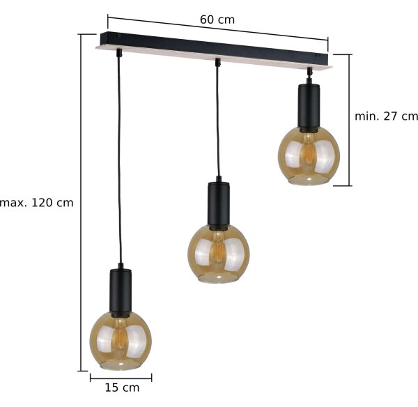 Κρεμαστό φωτιστικό οροφής JANTAR WOOD 3xE27/60W/230V