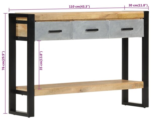 VidaXL Τραπέζι Κονσόλα 110x30x76 εκ. από Μασίφ Ακατέργαστο Ξύλο Μάνγκο