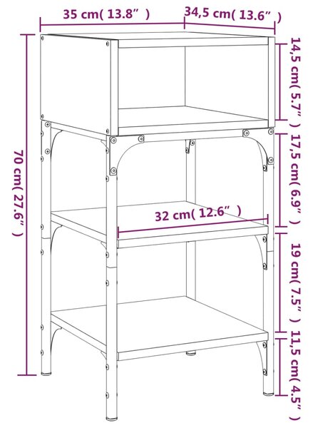 VidaXL Κομοδίνo Μαύρο 35 x 34,5 x 70 εκ. από Επεξεργασμένο Ξύλο