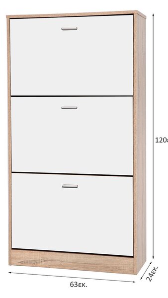 Παπουτσοθήκη Με 3 Ράφια/18 Θέσεων (63x24x120) Spitishop Slimline Natural/White