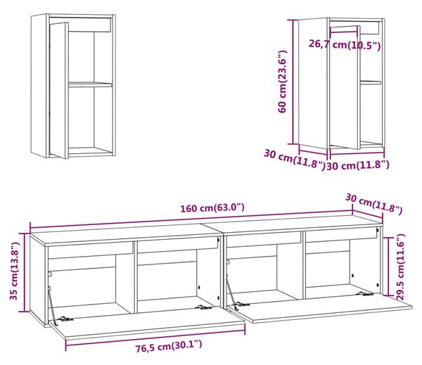 VidaXL Έπιπλα Τηλεόρασης 3 τεμ. από Μασίφ Ξύλο Πεύκου