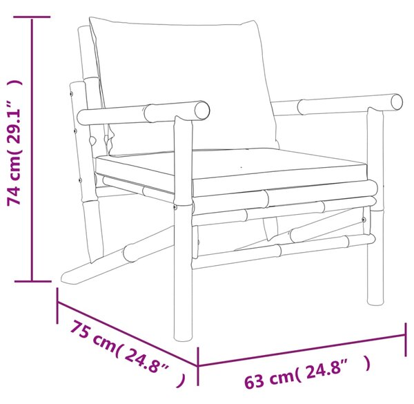 VidaXL Σαλόνι Κήπου Σετ 3 Τεμαχίων από Μπαμπού με Σκ. Γκρι Μαξιλάρια