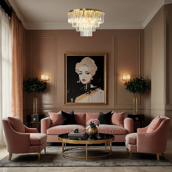 Milagro Lighting Φωτιστικό οροφής Milano, Ø 60 cm, χρυσό/κρύσταλλο, γυαλί, 9 x E14, Χρυσό / Ορείχαλκου, Σαλόνι / τραπεζαρία, Γυαλί