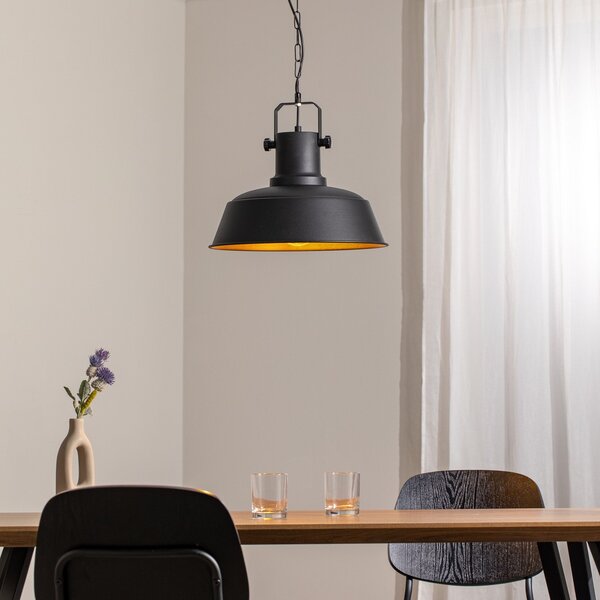 ROYALTECH Orema κρεμαστό φωτιστικό, μαύρο, Ø 40 cm, μέταλλο, E27, ρυθμιζόμενος, Μαύρο, Σαλόνι / τραπεζαρία, Μέταλλο, Vintage