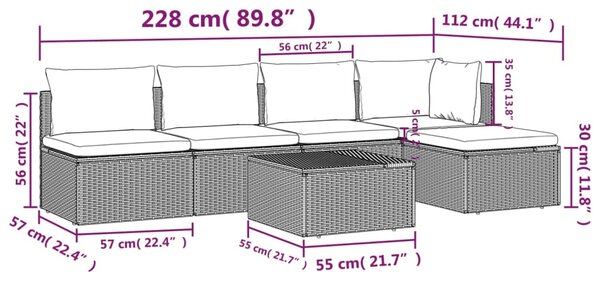 VidaXL Σαλόνι Κήπου 6 Τεμαχίων από Γκρι Συνθετικό Ρατάν με Μαξιλάρια