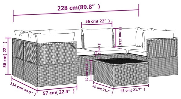 VidaXL Σαλόνι Κήπου 7 Τεμαχίων Γκρι από Συνθετικό Ρατάν με Μαξιλάρια