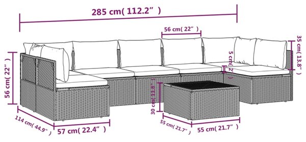 VidaXL Σαλόνι Κήπου 8 Τεμαχίων Γκρι από Συνθετικό Ρατάν με Μαξιλάρια