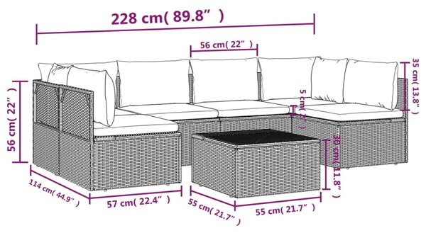 VidaXL Σαλόνι Κήπου 7 Τεμαχίων Γκρι από Συνθετικό Ρατάν με Μαξιλάρια