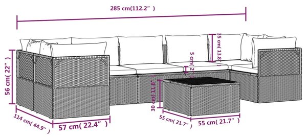 VidaXL Σαλόνι Κήπου 8 Τεμαχίων Γκρι από Συνθετικό Ρατάν με Μαξιλάρια