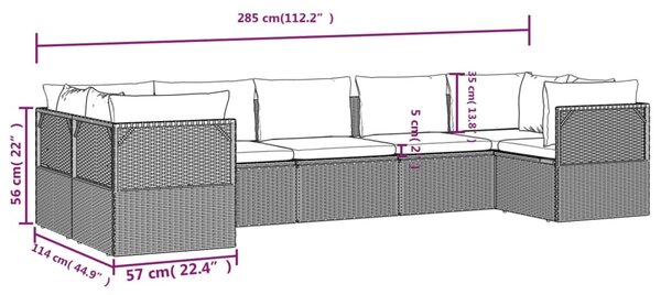 VidaXL Σαλόνι Κήπου 7 Τεμαχίων Γκρι από Συνθετικό Ρατάν με Μαξιλάρια