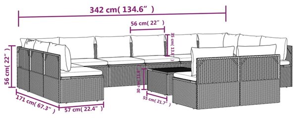 VidaXL Σαλόνι Κήπου 13 Τεμαχίων Γκρι από Συνθετικό Ρατάν με Μαξιλάρια