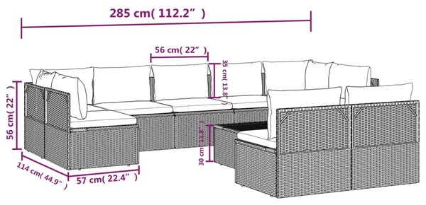 VidaXL Σαλόνι Κήπου 10 Τεμαχίων Γκρι από Συνθετικό Ρατάν με Μαξιλάρια