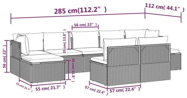 VidaXL Σαλόνι Κήπου 9 Τεμαχίων από Γκρι Συνθετικό Ρατάν με Μαξιλάρια