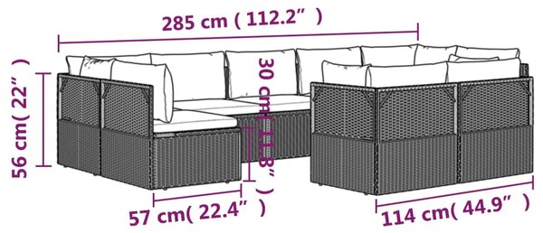 VidaXL Σαλόνι Κήπου 9 Τεμαχίων από Γκρι Συνθετικό Ρατάν με Μαξιλάρια