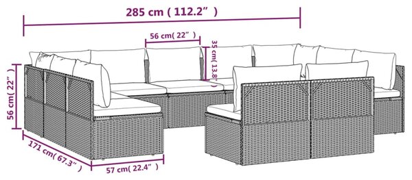 VidaXL Σαλόνι Κήπου 11 Τεμαχίων Γκρι από Συνθετικό Ρατάν με Μαξιλάρια