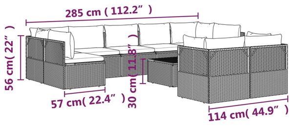 VidaXL Σαλόνι Κήπου 10 Τεμαχίων Γκρι από Συνθετικό Ρατάν με Μαξιλάρια