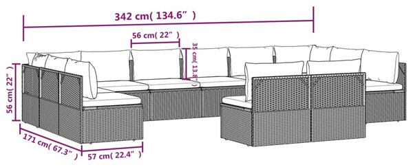 VidaXL Σαλόνι Κήπου 12 Τεμαχίων Γκρι από Συνθετικό Ρατάν με Μαξιλάρια