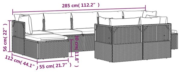 VidaXL Σαλόνι Κήπου 9 Τεμαχίων από Γκρι Συνθετικό Ρατάν με Μαξιλάρια